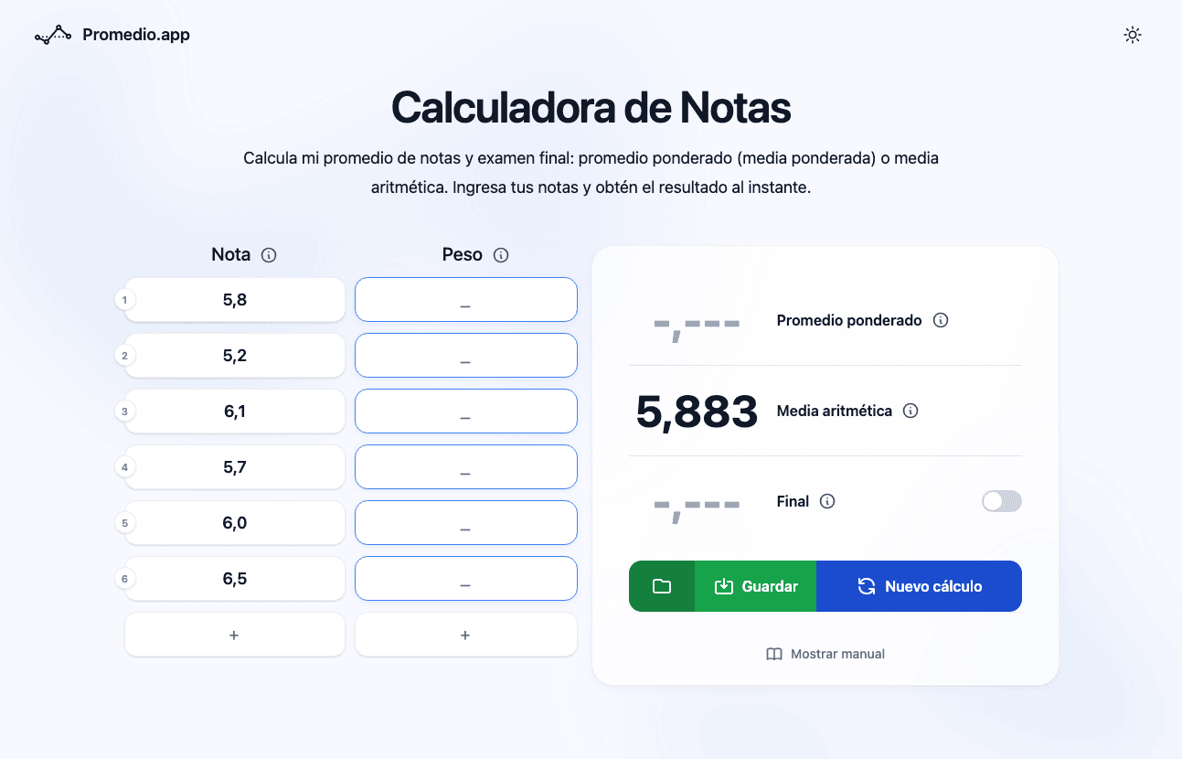 Calculadora de promedio general de notas en Chile