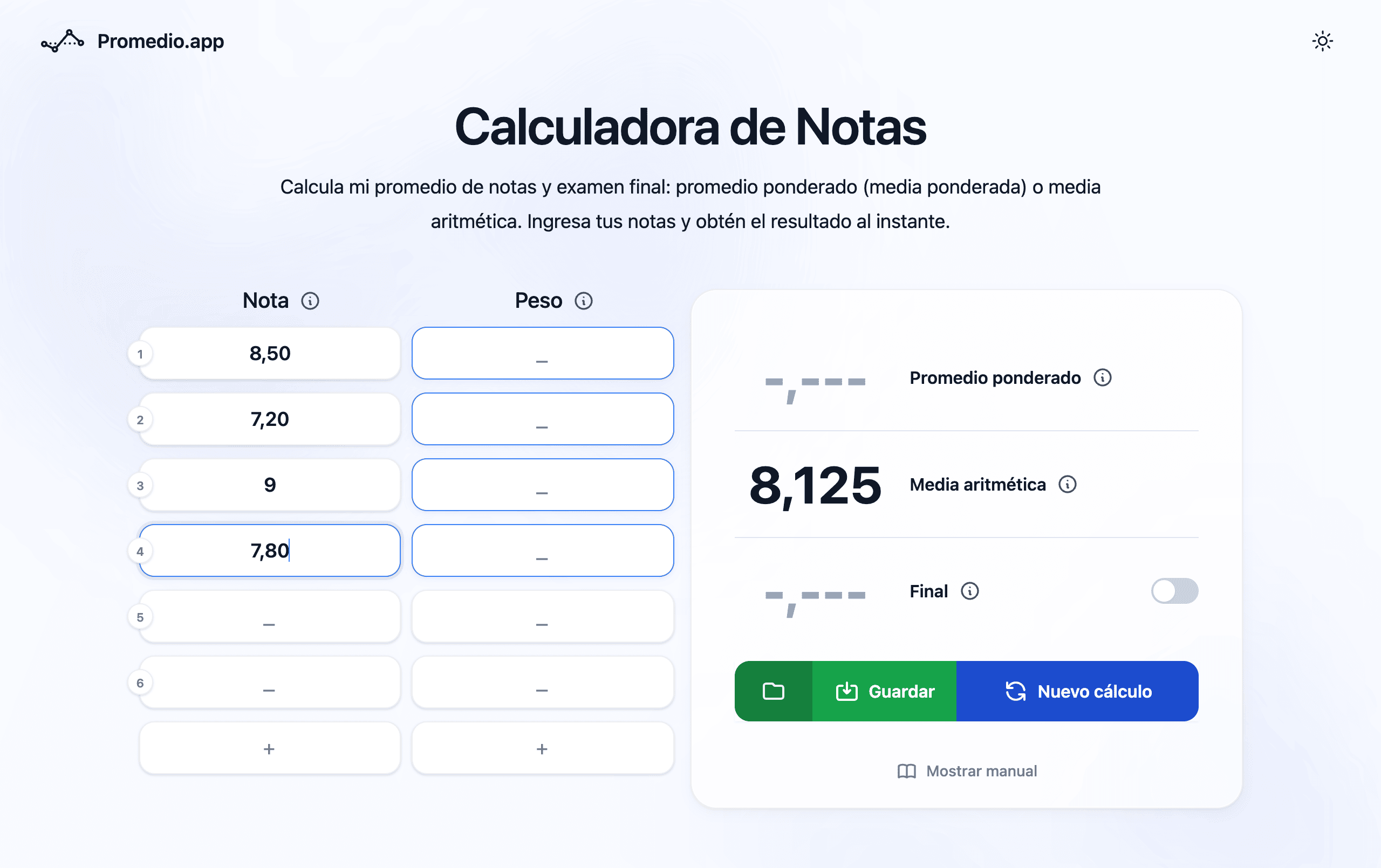 Calculadora de promedio de bachillerato Ecuador — media aritmética de todas las asignaturas en Promedio.app