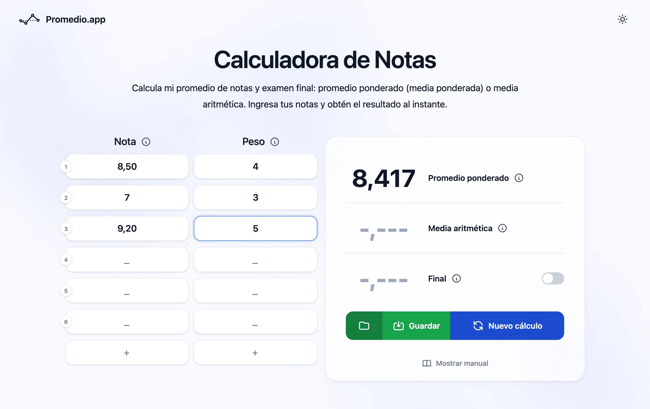Calculadora de promedio ponderado universitario Ecuador — notas y créditos en Promedio.app