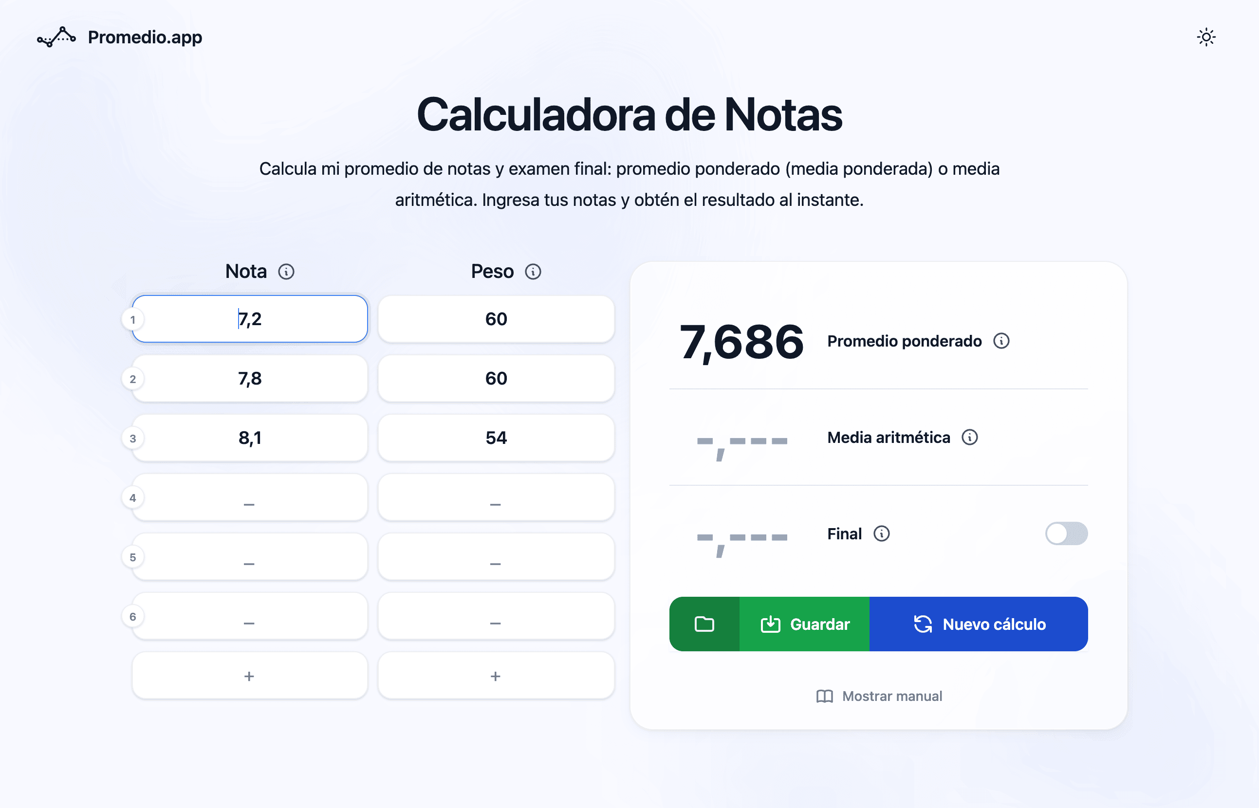 Calculadora de nota media del expediente universitario en España por créditos ECTS
