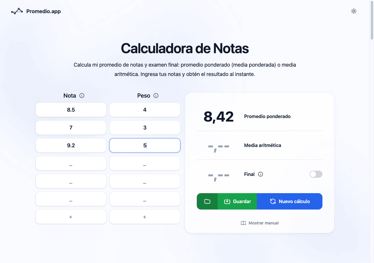 Calculadora de promedio ponderado ESPOL con créditos en Promedio.app — escala 0-10