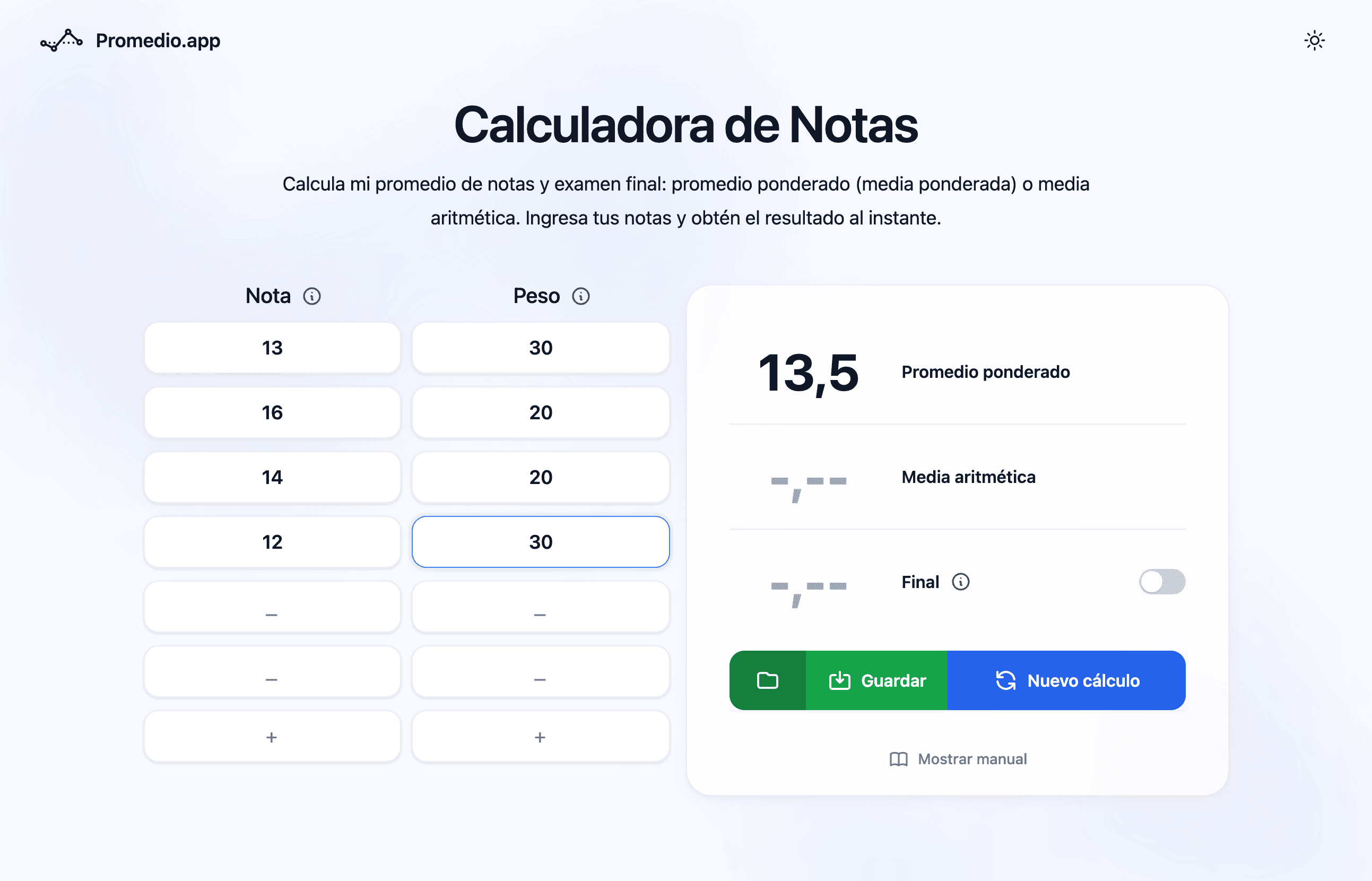 Calculadora de promedio UNI en Promedio.app